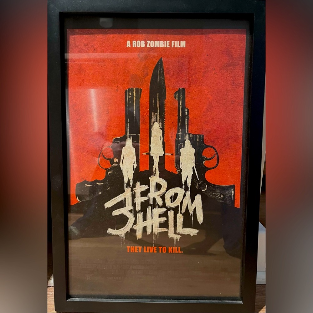 Framed movie poster of horror film by Rob Zombie, “3 From Hell.”